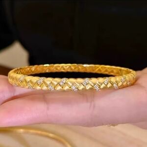 Braided Gold-Tone Bangle with Sparkling Accents